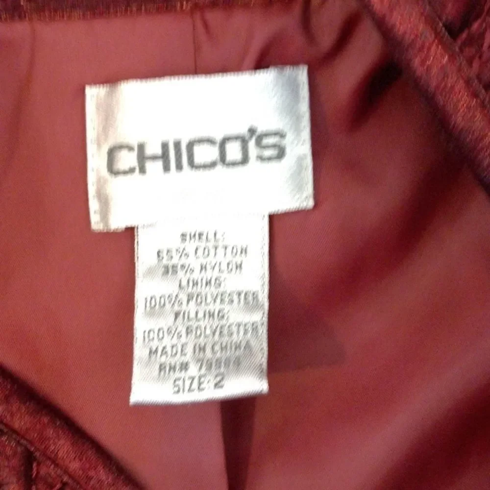 Shimmering Red Chico's Vest Size 2 with Two Front Pockets. Button Up.
